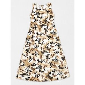 Vintage G.D.S. Goddess Butterfly Print Sleeveless Maxi Dress A-Line Whimsy Goth